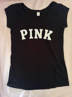 PINK Black Short Sleeve Y2K Logo Tee